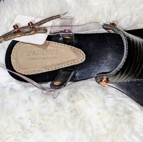 L'Agence Flat T-Strap Black Slingback Black Alligator Sandals - Picture 4 of 8